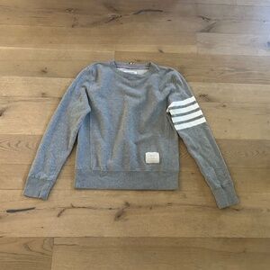 THOM BROWNE Men's Classic Crewneck GRAY Sweatshirt with Striped Sleeve Size 1